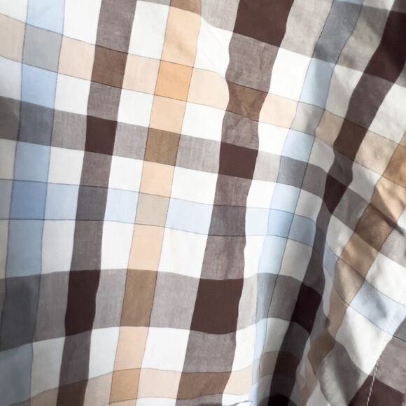 Peter Millar Plaid Button Down Dress Shirt XL Brown Blue Office Work Classic - Picture 3 of 5